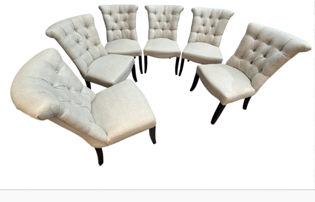 6-Piece Beige Fabric Tufted Dining Chair