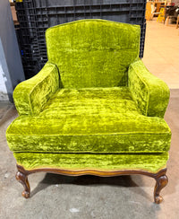 Mid-Century Hollywood Regency Chartreuse  Green Velvet Accent Chair