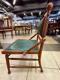 Charming Antique Victorian Barley Twist Accent Chair with Deep Green Upholstery