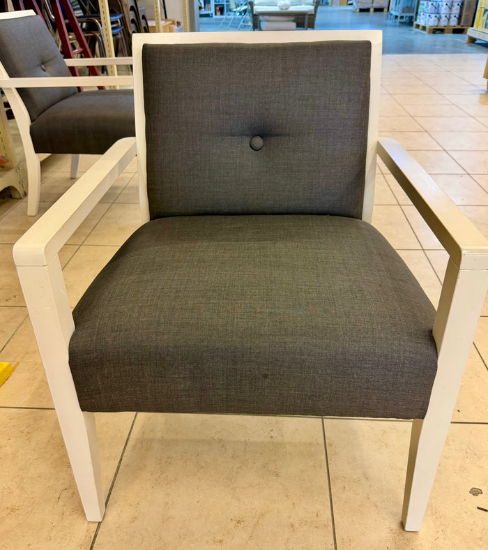 Pair of Mid-Century Inspired Off-White Frame Armchair with Charcoal Grey Tufted Upholstery