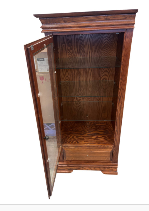 Brown LH Wooden Cabinet with Glass Shelves
