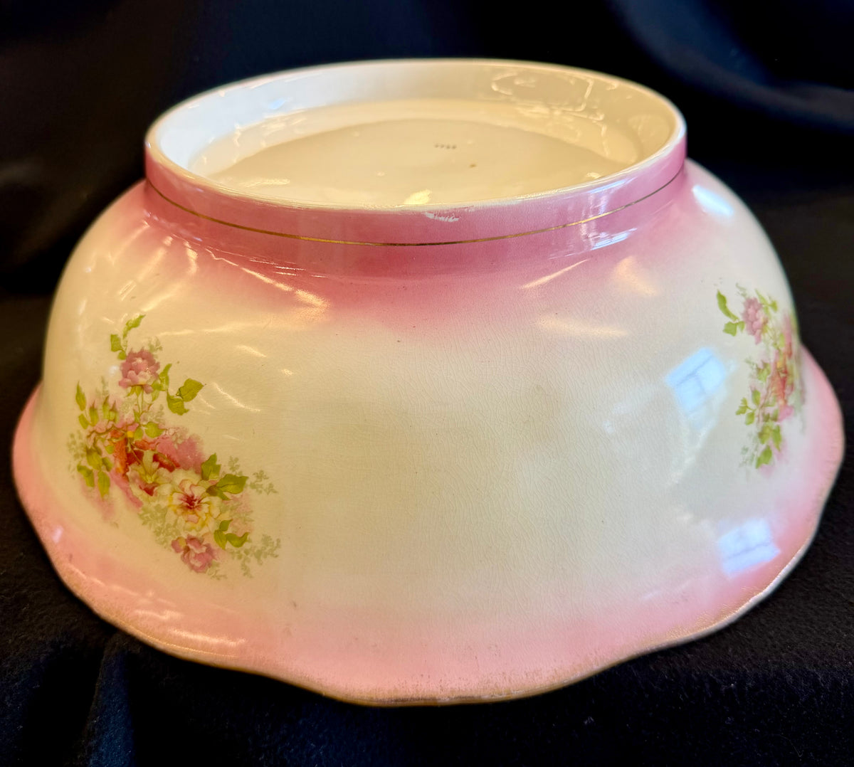 Antique Floral & Pink Porcelain Wash Bowl