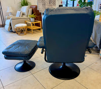 Cozy Retro Blue Combination Leather Swivel Recliner and Ottoman Set