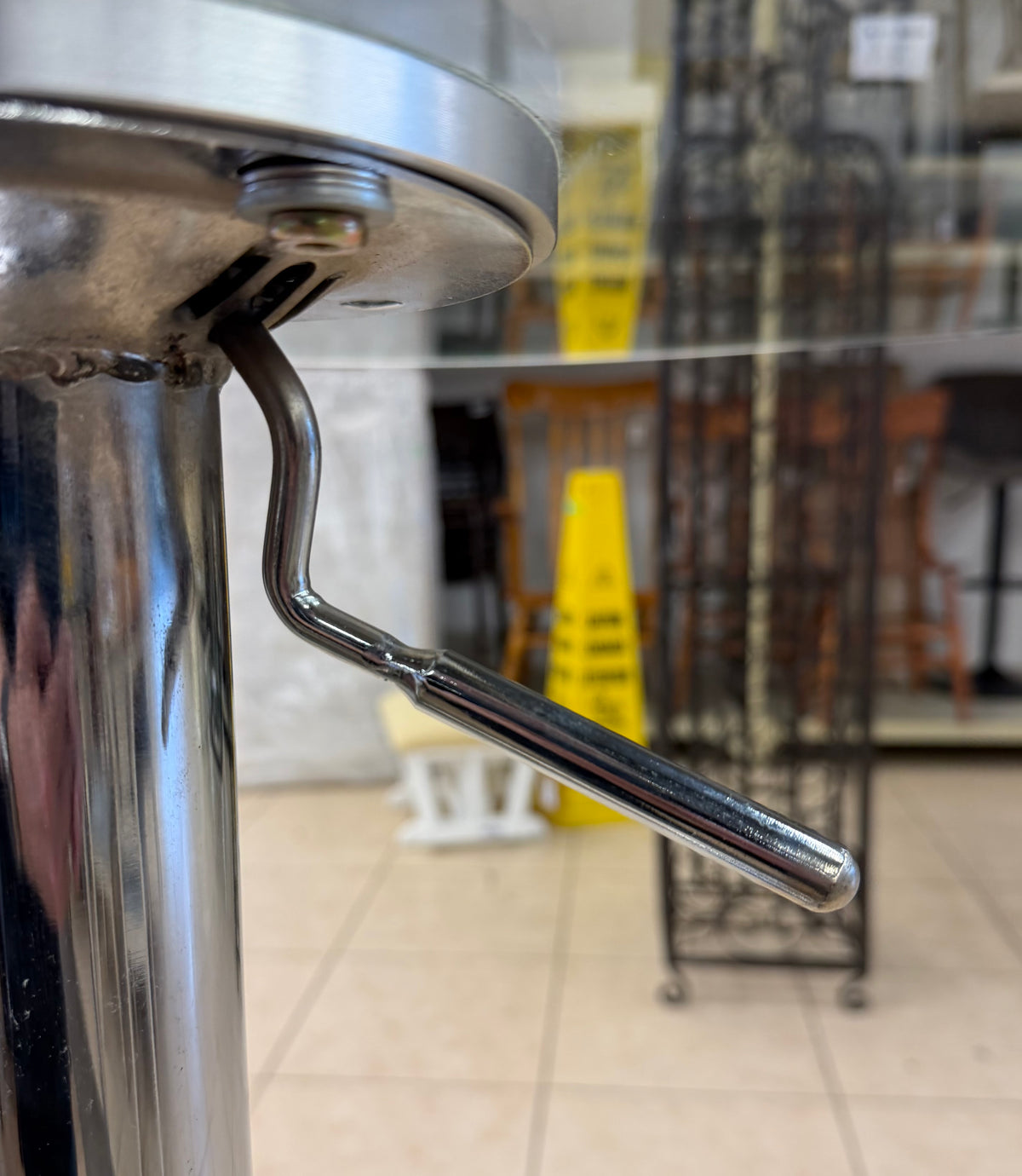 Sleek & Space-Saving Modern Chrome & Glass Adjustable Bar Table