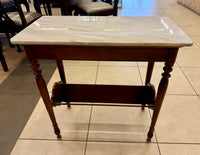 Antique Turn-of-the-Century Walnut Parlor Table with Removable White Marble Top and Magazine Rack