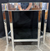 Modern Hollywood Regency Mirrored Side Table – Stepped Deco Design