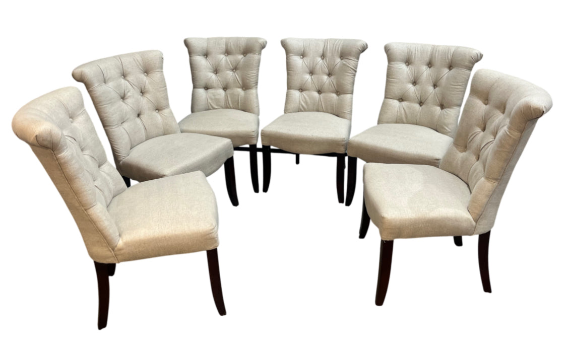 6-Piece Beige Fabric Tufted Dining Chair