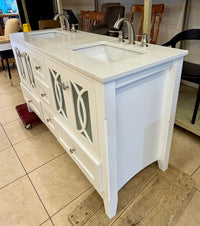 Elegant White 61" Double Sink Bathroom Vanity with Quartz Top & Premium GROHE Faucets