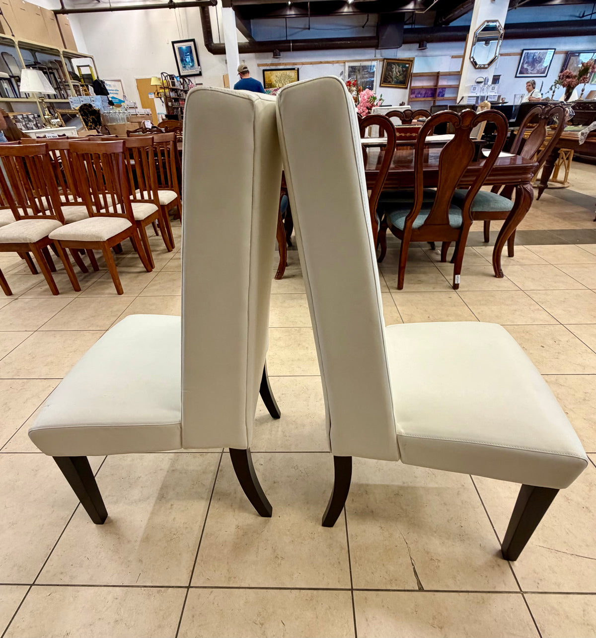Set of 2 Modern High-Back Faux Leather Dining Chairs – Off-White/Cream