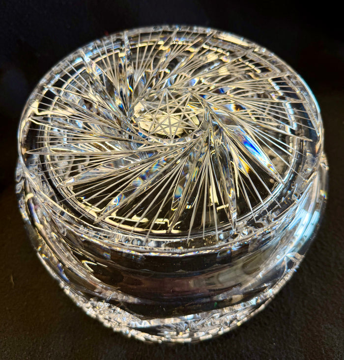 Stunning Vintage Brilliant Period Cut Crystal Pedestal Bowl with Starburst Base