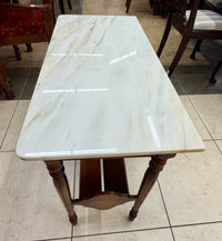 Antique Turn-of-the-Century Walnut Parlor Table with Removable White Marble Top and Magazine Rack
