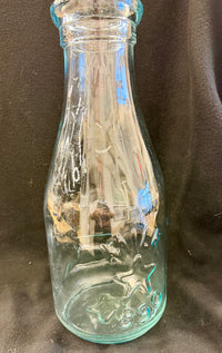Antique Late 19th-Century Aqua Glass Bottle with Embossed Stars and Panels