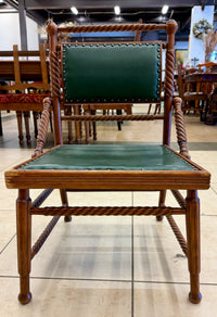 Charming Antique Victorian Barley Twist Accent Chair with Deep Green Upholstery
