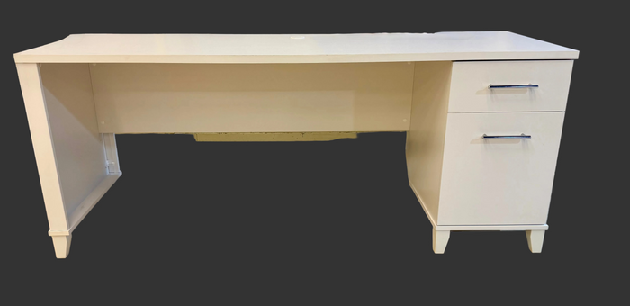 Sleek Modern White Executive Office Desk with Built-in Storage Pedestal