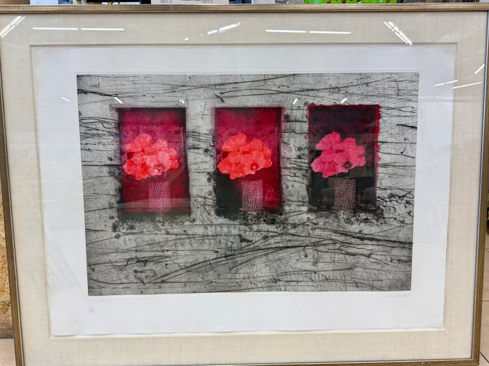 Signed etching titled "Red Niche" by  J.C. Heywood.
