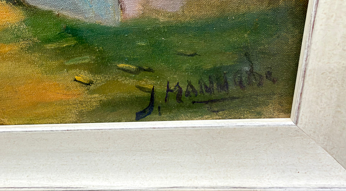 Vintage Countryside Cottage Oil Painting Signed J. Hannade