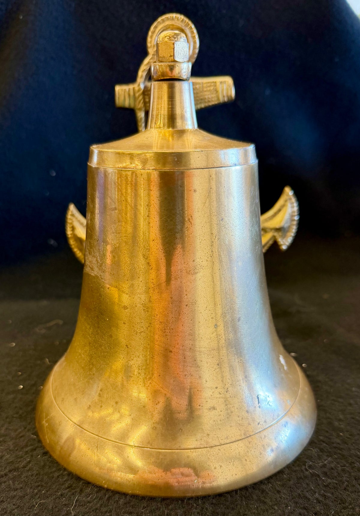Vintage Solid Brass Nautical Ship's Bell with Anchor Wall Bracket