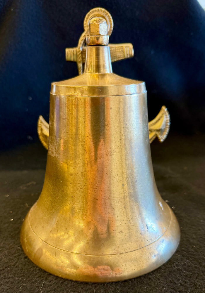 Vintage Solid Brass Nautical Ship's Bell with Anchor Wall Bracket