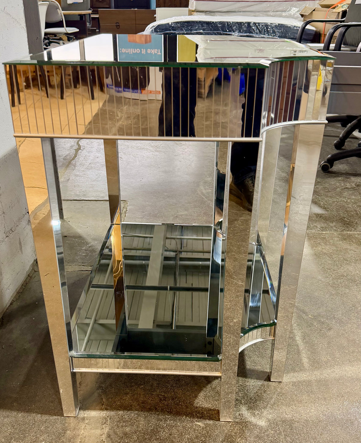 Modern Hollywood Regency Mirrored Side Table – Stepped Deco Design