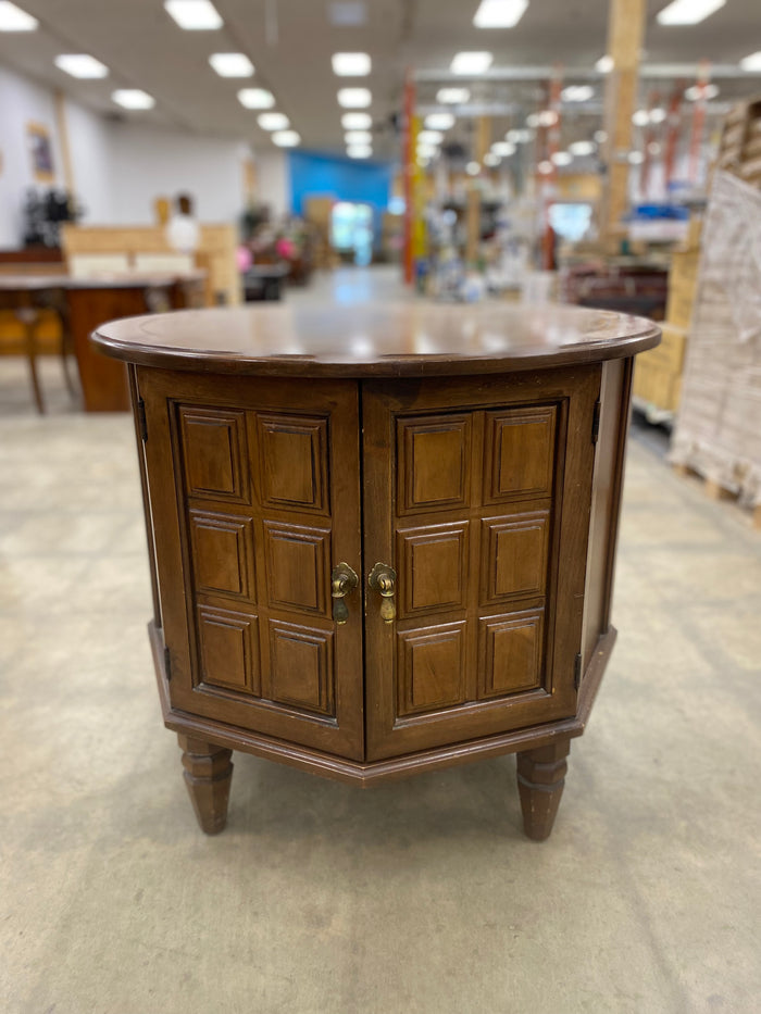Walnut Semi - Circular Shape Side Table with Storage