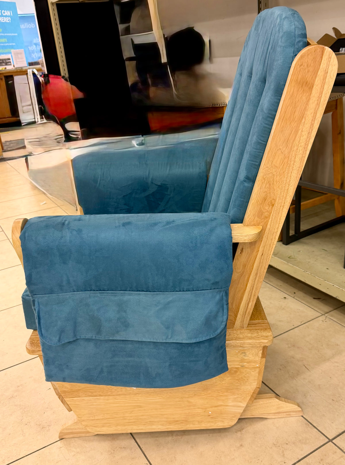 Foundations SafeRocker Nursery Glider and Rocking Chair in Natural Wood and Blue