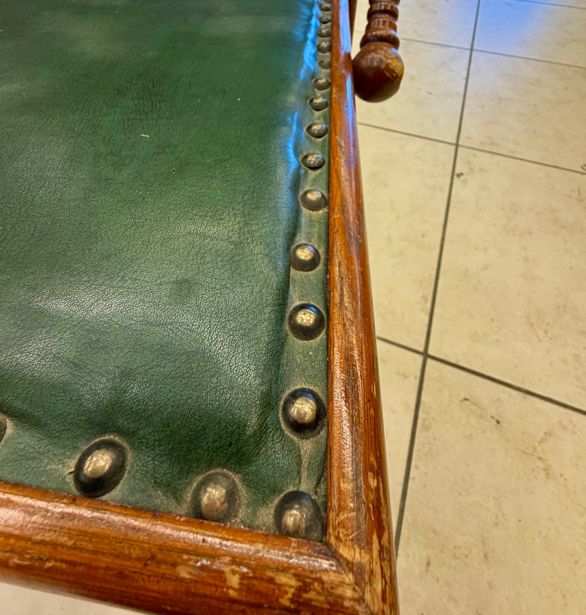 Charming Antique Victorian Barley Twist Accent Chair with Deep Green Upholstery