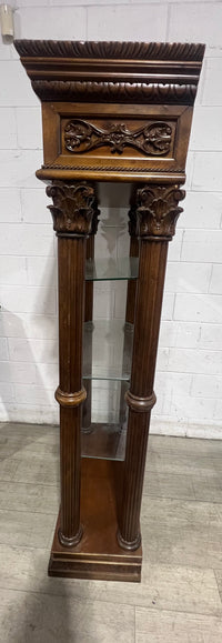 Decorative Wood Pillar Glass Shelf Unit