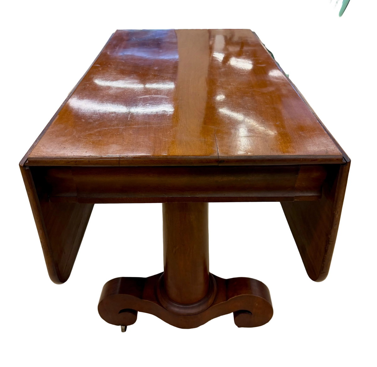 Antique Empire-Style Mahogany Drop-Leaf Pedestal Dining Table
