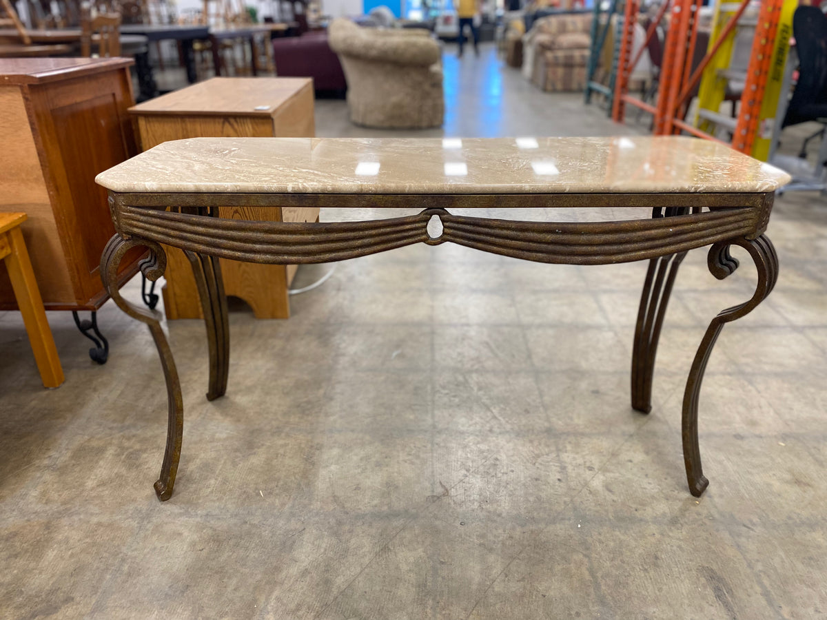 Art Deco Console Table with Marble Top and Wrought Iron Base
