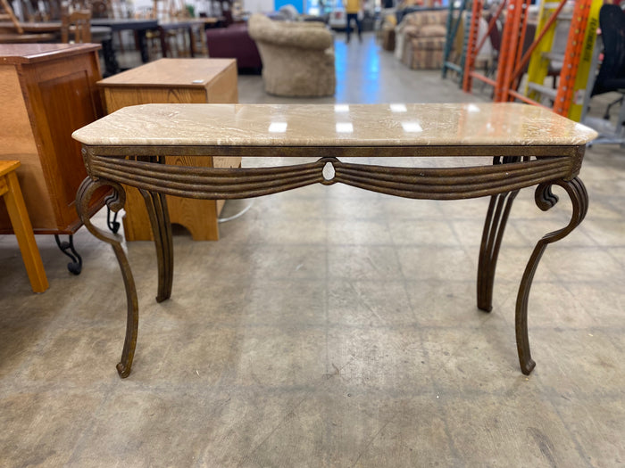 Art Deco Console Table with Marble Top and Wrought Iron Base