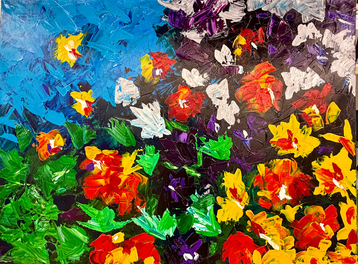 Original Impasto Floral Abstract Acrylic Painting by local Artist Shanon - Vibrant Textured Garden Landscape
