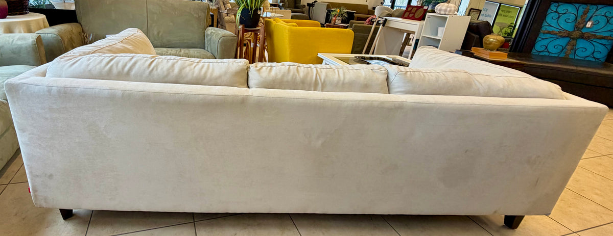 Modern Cream Faux Suede 3-Cushion Sofa