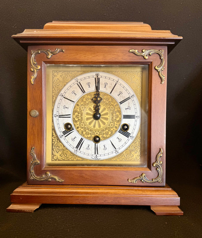 Vintage German Triple Chime Bracket Clock - Franz Hermle Movement - Cherry Finish - 11.5"