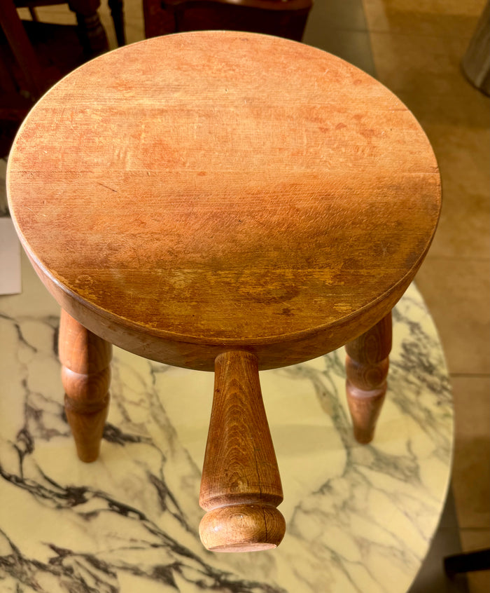 Vintage "Authentique Furniture Products" Rustic Solid Wood 3-Legged Milking Stool with Side Handle