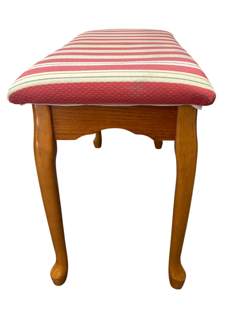 Vintage Wooden Bench with Red/Cream Cushion Seat