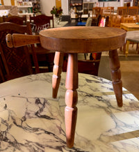 Vintage "Authentique Furniture Products" Rustic Solid Wood 3-Legged Milking Stool with Side Handle