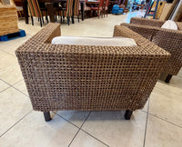 Woven Seagrass & Linen Armchairs (Pair)