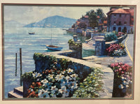 Mediterranean Coastal Landscape Print with Red Wood Frame
