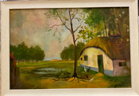 Vintage Countryside Cottage Oil Painting Signed J. Hannade