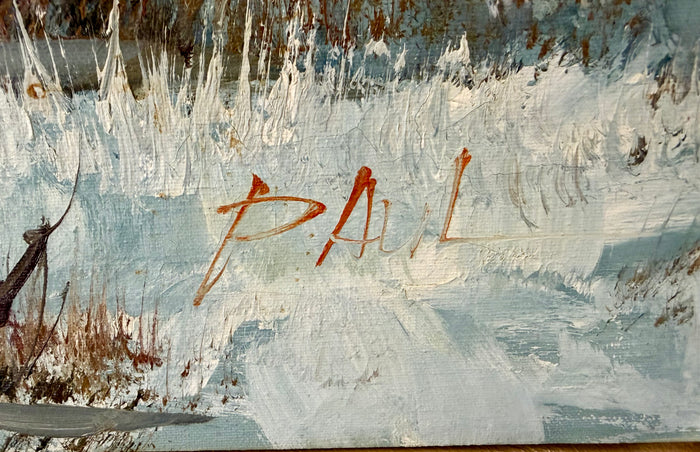 Serene Alpine Winter: Original Textured Oil Painting by P. Aul