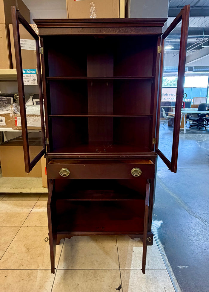 Vintage Knechtel Homewood Mahogany Corner China Cabinet & Display Hutch