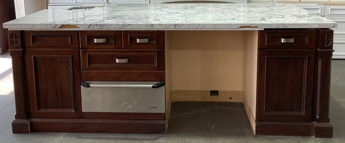 102" W Kitchen Island w/ White Marble Top