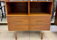 Mid-Century Modern Style Walnut Office Credenza & Lateral File Cabinet with Brass Accent Legs