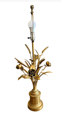 Antique Regency Style Gold Floral Sheaf Table Lamp