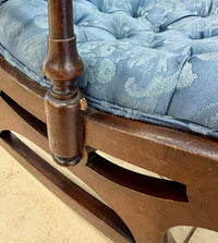 Vintage Victorian-Era Style Carved Wood Platform Rocking Chair in Powder Blue Damask