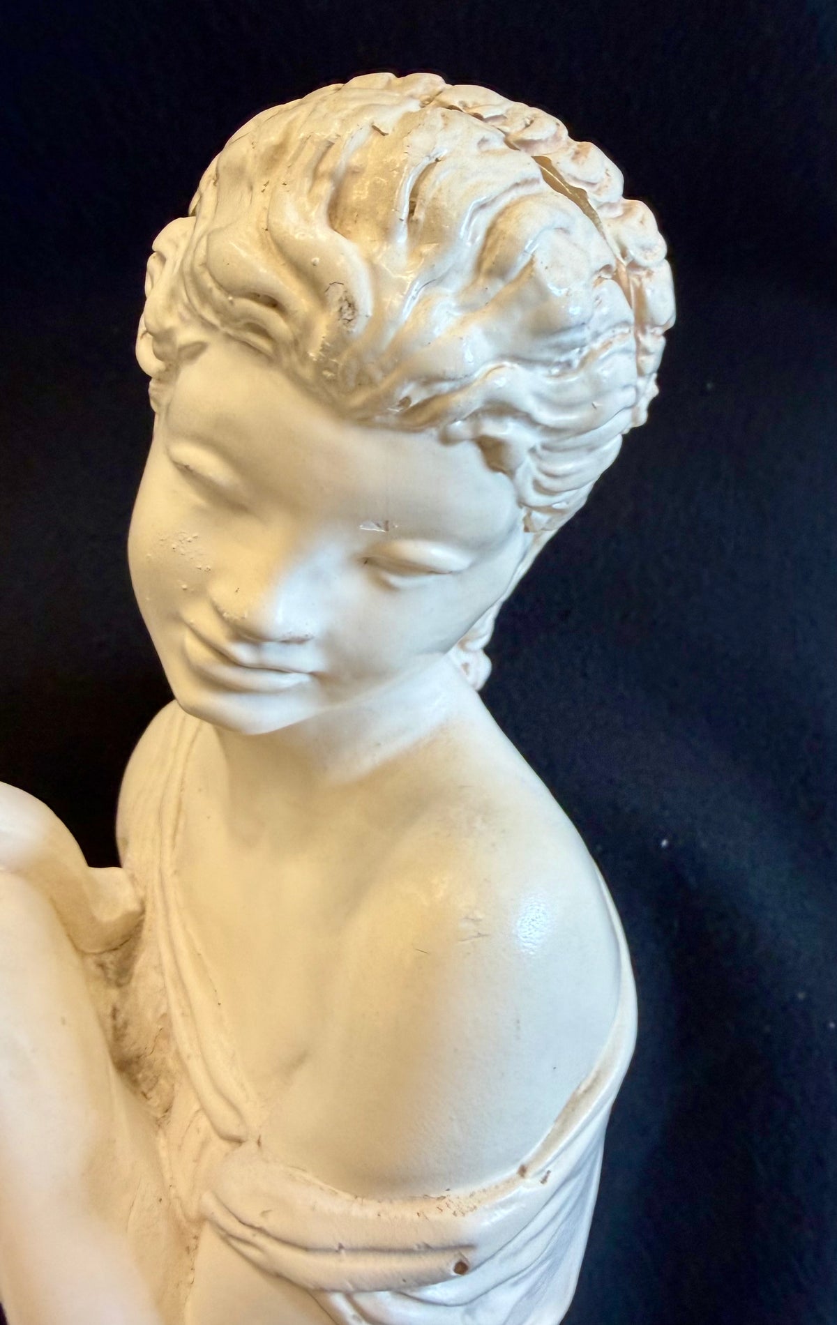 Vintage Grecian Maiden Water Bearer plaster/Resin Statue with Wooden Base