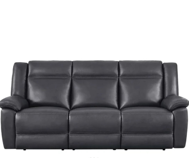 Grey Top-grain Leather Power Reclining Sofa
