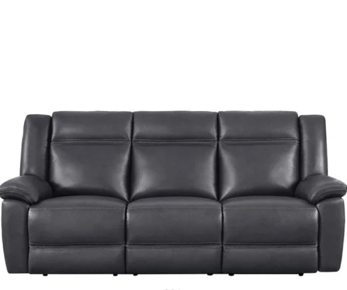 Grey Top-grain Leather Power Reclining Sofa