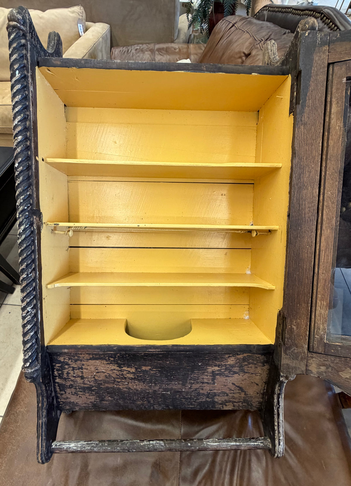 Project-Ready Antique Barber’s Wall Cabinet with  Door and Rope Twist Accents