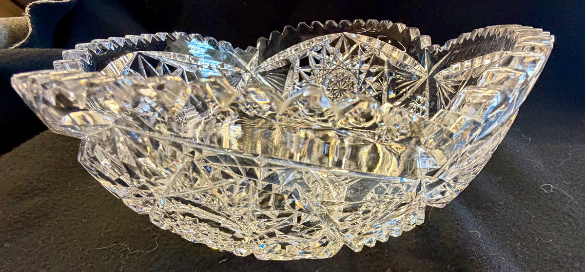 Breathtaking Brilliant Period American Cut Glass Master Bowl — Heavy Crystalline Masterpiece Featuring Complex Hobstar and Fan Motifs